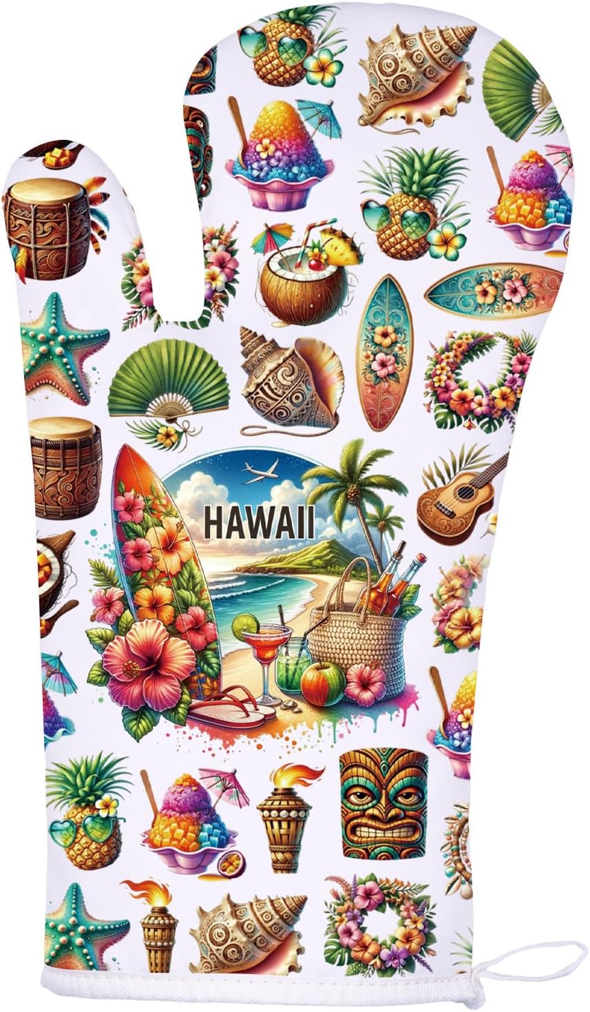 WZMPA Hawaiian Oven Mitts Hawaii Souvenirs Gifts The Aloha State Baking ＆Cooking＆Grilling Glove Hawaii Vacation Merchandise (Hawaiian-OM)