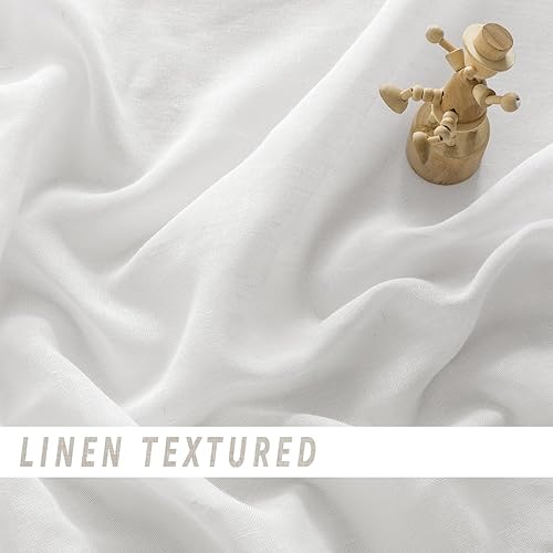 Miniatura 2 de SHINELAND Cortinas traslúcidas de lino corto blanco de 48 pulgadas de largo para dormitorio, 2 paneles con bolsillo para barra, semiprivacidad
