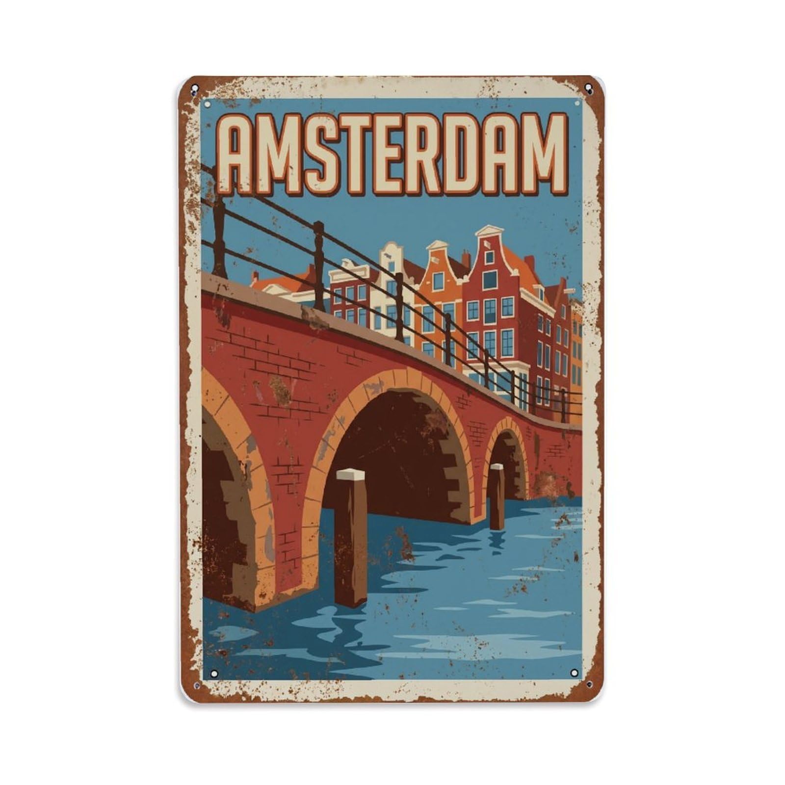 Vintage Travel Viaduct Netherlands Bridge Metal Tin Sign Plaque Wall Decor for Cafe, Club Bar, Office, Home Garden Metal Poster 8x12Inch