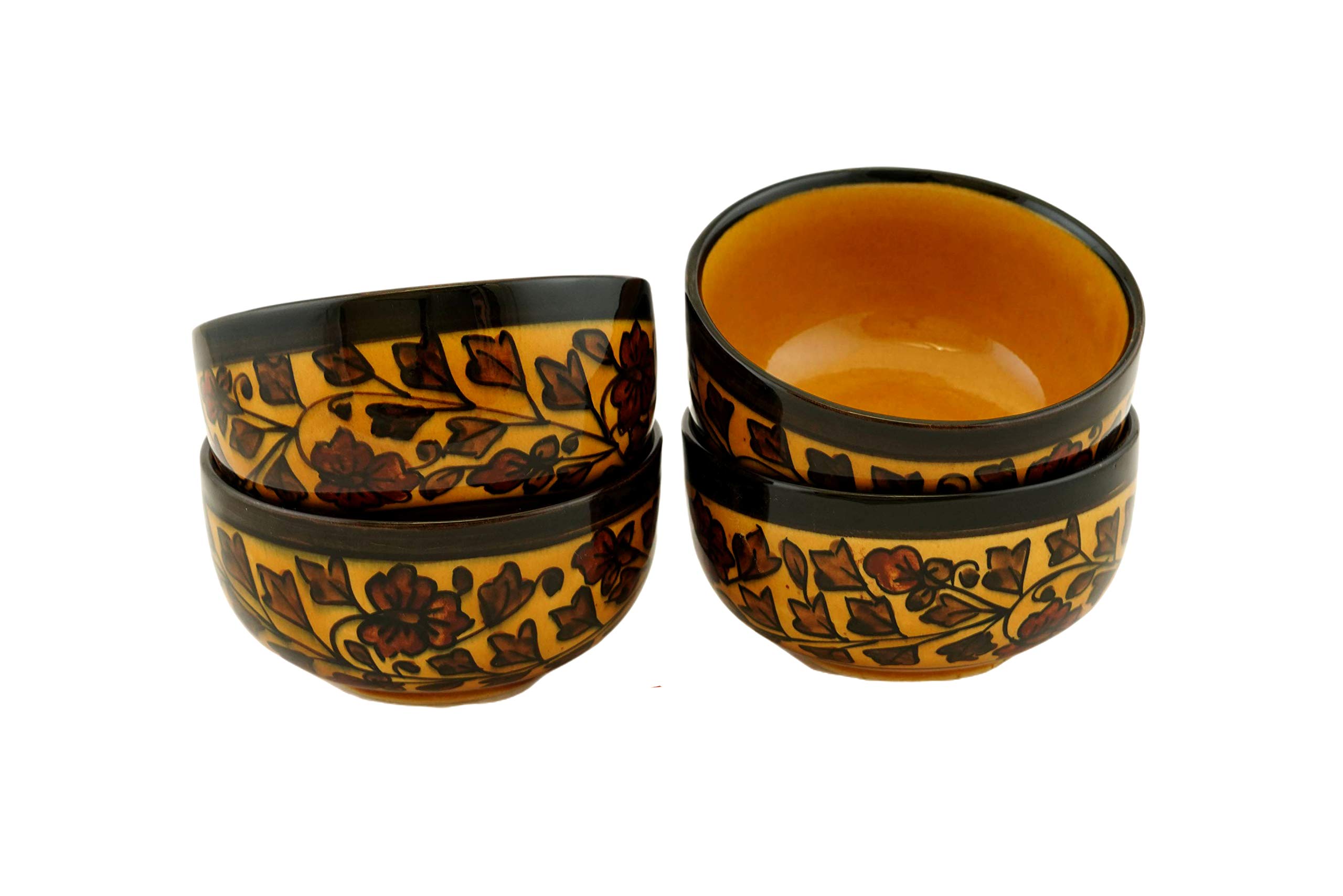 Freakway Hand-Painted Multicolored Ceramic Bowls Set Ceramic Vegetable/Soup Bowl (Multicolor, Pack of 4) Royal Color in Yellow 1