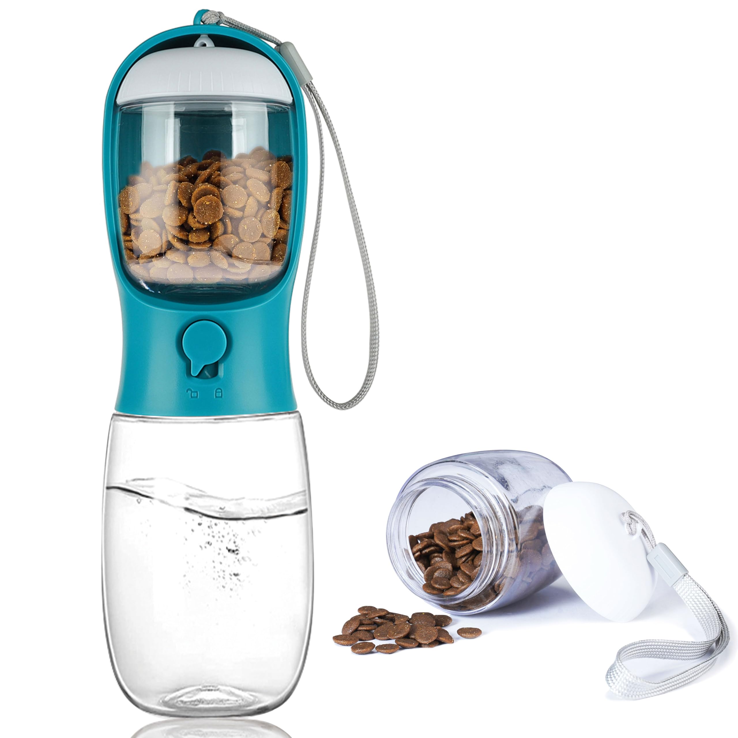 Dog Water Bottle with Food Container, Portable Leak Proof Pet Water Dispenser for Walking Hiking Travel, Puppy Essentials Accessories for Small Large Dogs, Dog Gifts (10oz/15oz/19oz)