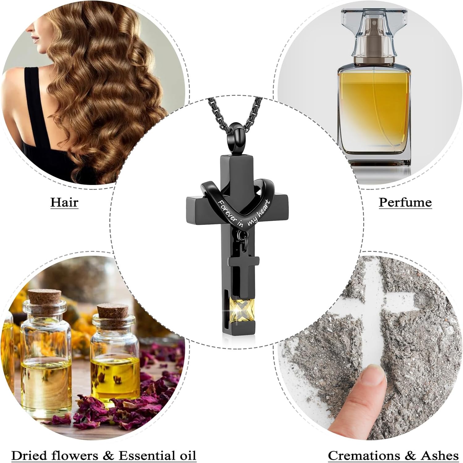 Oinsi Black Cross Urn Necklace For Ashes Of Loved Ones With Birthstone Always In My Heart Cremation Jewelry Keepsake Pendant Women Men - Image 4