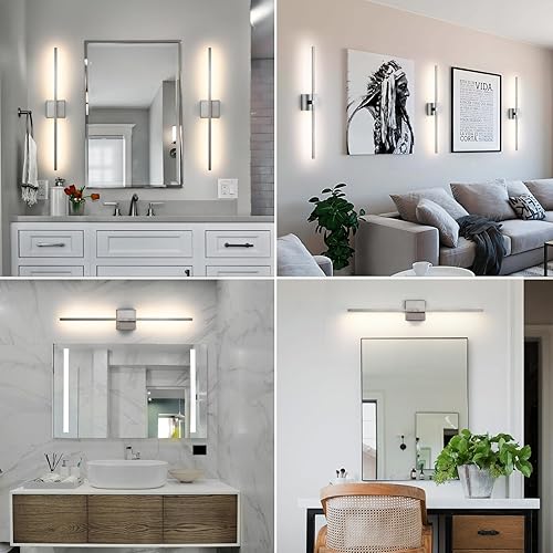 Miniatura 17 de Lámparas de tocador de baño doradas, 30 pulgadas, giratorias, modernas, LED, para baño, con iluminación blanca cálida de 3500 K, aplique de pared