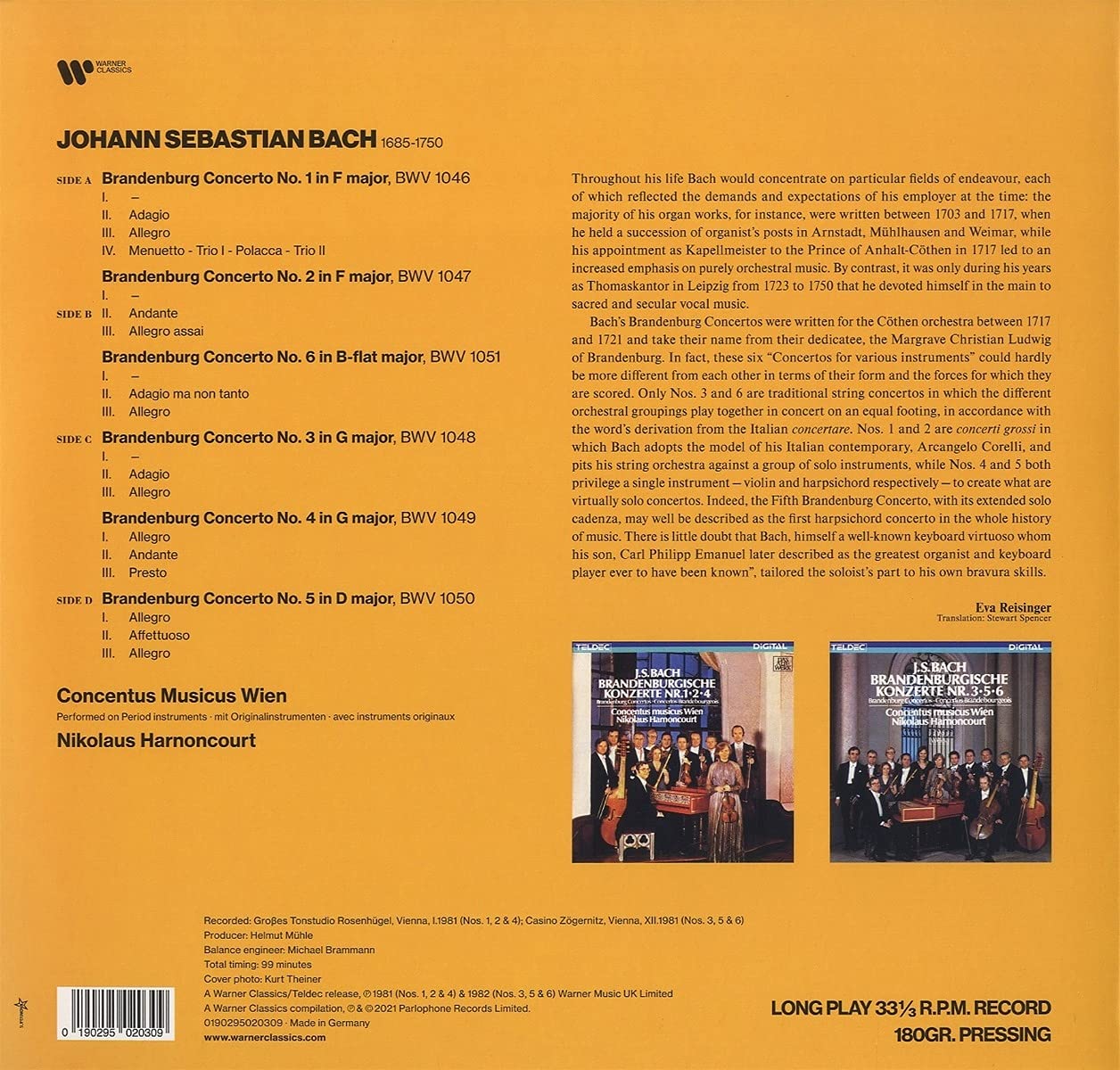 Nikolaus Harnoncourt The Brandenburg Concertos Nos. 1-6 2 LP