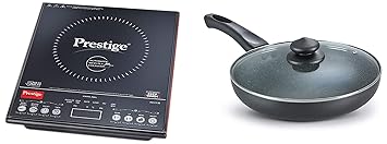 Prestige PIC 3.1 V3 2000-Watt Induction Cooktop with Touch Panel (Black) & Prestige Aluminium Omega Deluxe Granite Fry Pan with Lid, 26 cm,Black