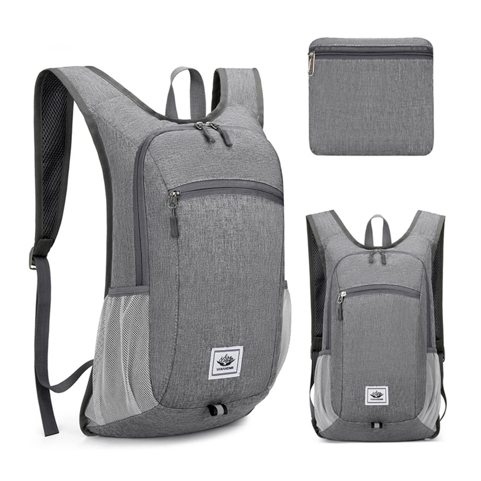 DOJUNS Hiking Backpack 15L Small Travel Backpack Lightweight Foldable Daypack Packable Camping Backpacks for Women Men (Gray)