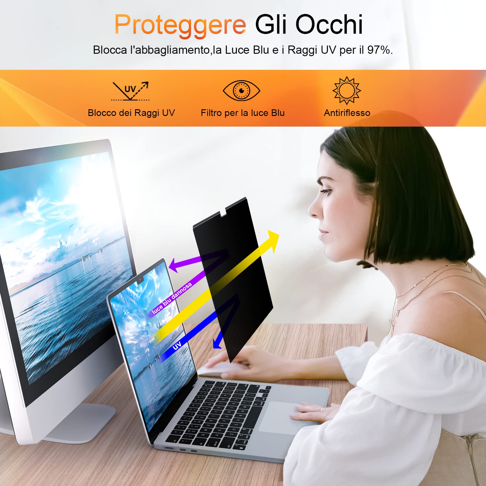 Filtro Privacy MacBook Magnetico Compatibile con MacBook Air 13 Pollici(2018-2021, M1) e MacBook Pro 13 Pollici(2016-2022, M1, M2) , Anti Luce Blu Pellicola Protezione Della Privacy Filter MacBook