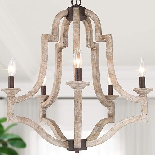 Candelabros de granja para comedor, lámpara de madera rústica, lámpara de araña francesa de 5 luces para isla de cocina, sala de estar, dormitorio y