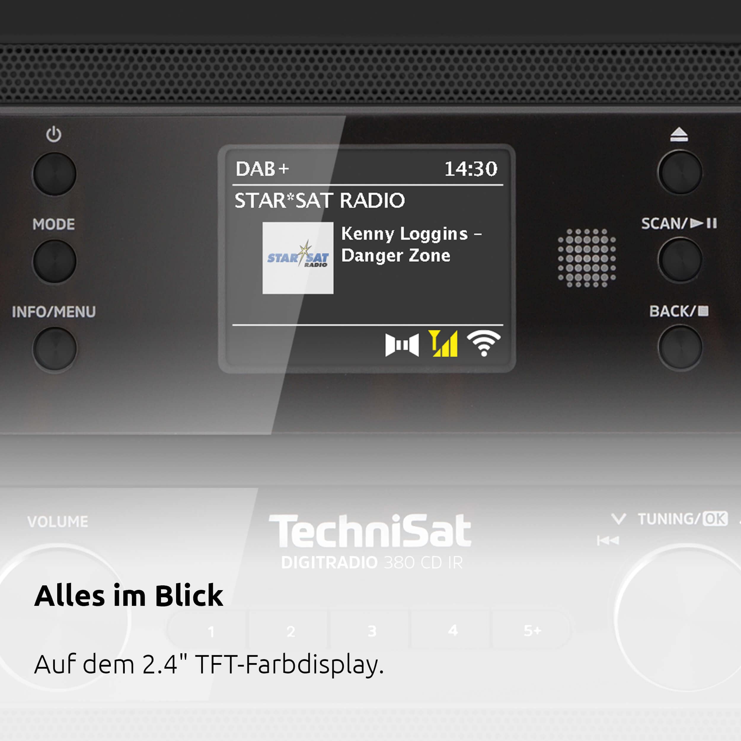 TechniSat DIGITRADIO 380 CD IR - DAB+/UKW/Internet-Stereoradio (CD-Player, Bluetooth, USB, Spotify Free, App-Steuerung, 2 x 20 W, Stereo-Kompaktanlage, Farbdisplay, Wecker, Fernbedienung) schwarz