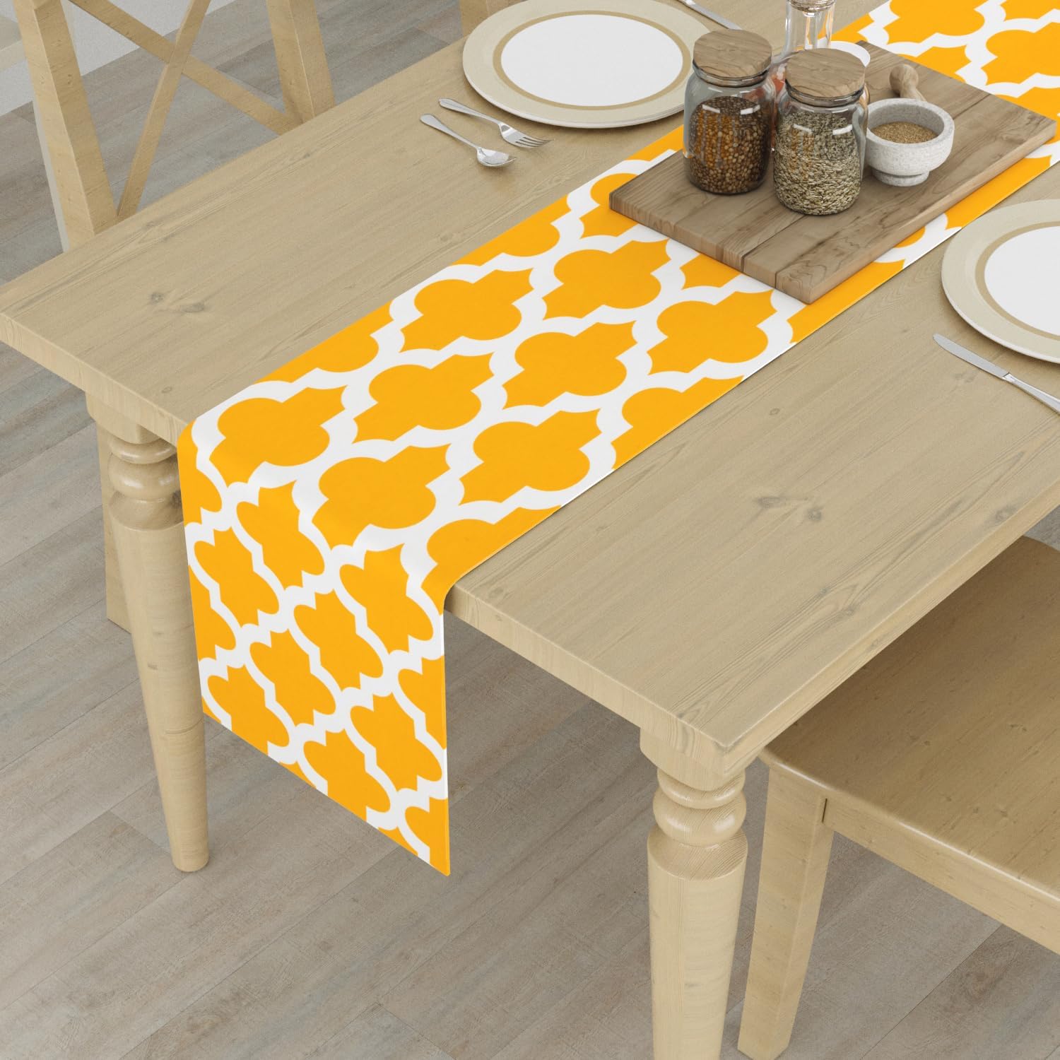 HOMEMONDE 4 Seater Dining Table Runners 33 x 152 CM - Centre Table Runners Cloth for Dining Room Tables, Yellow, 13 x 60 Inch