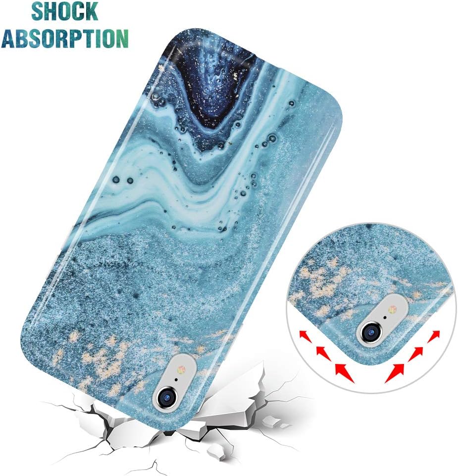 Caka Marble Case for iPhone XR Blue Marble Case for Girls Women Cute Silicone Shockproof Protective Slim TPU Case for iPhone XR (6.1 inch, 2018) (Blue)