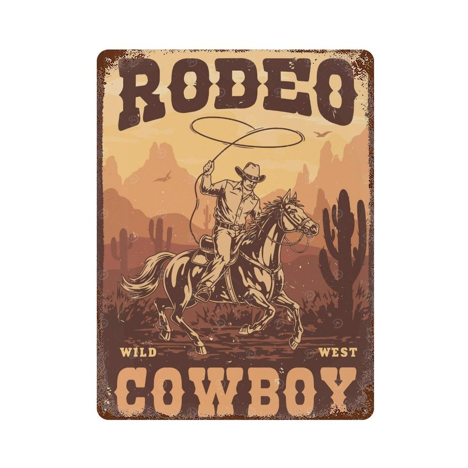 YHGERTKU 'Rodeo Wild West Cowboy' Wall Art Retro Iron Vintage Metal Tin Sign Poster Modern Decor for Living Rooms Gift 40x30cm