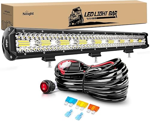 Miniatura 10 de Nilight Barra de luz LED de 26 pulgadas y 540 W, inundación puntual ámbar y blanco, estroboscópica, 6 modos con función de memoria, todoterreno,
