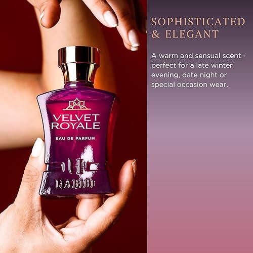 Miniatura 6 de H HABIBI Velvet Royale Perfume Árabe para Mujeres  2.5 oz (75ML) Fragancia de Larga Duración para Mujeres, Aroma Floral Afrutado con Notas de