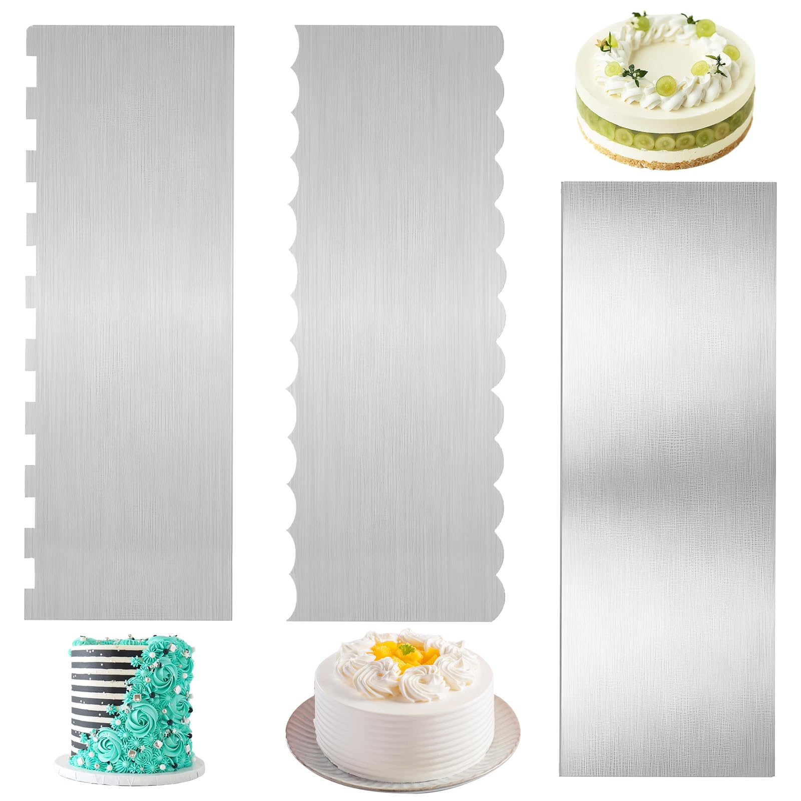 3PCS Cake Scraper, Stainless Steel Cake Decorating Tools Metal Cake Scraper, Cake Smoother for Buttercream Fondant Smoother Fondant Smoother for Making Birthday Cakes Cheese Chocolate Fondant, 9 Inch