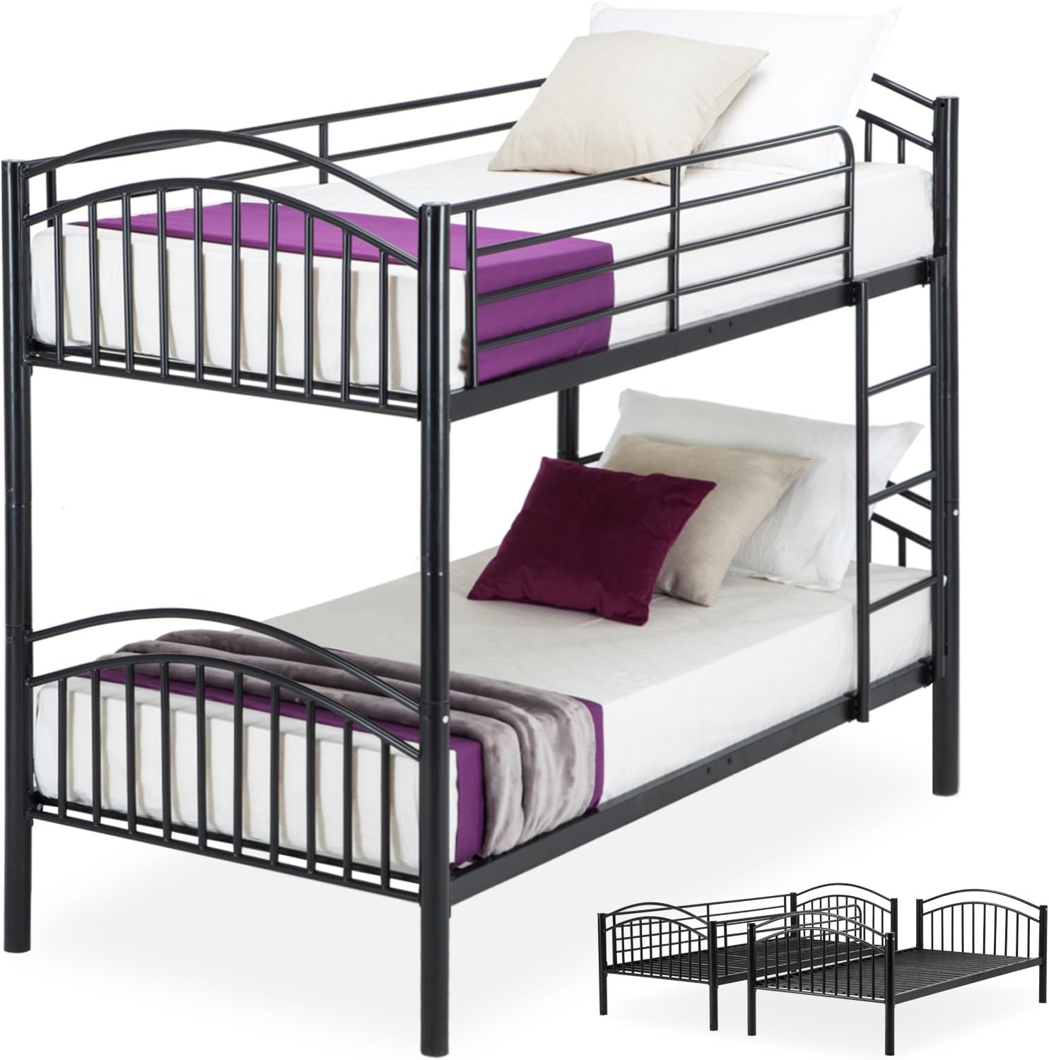 LAGRIMA Bunk Beds-Twin Over Twin Convertible Metal Bunk Bed Frame with Movable Ladder, Metal Slats,Black