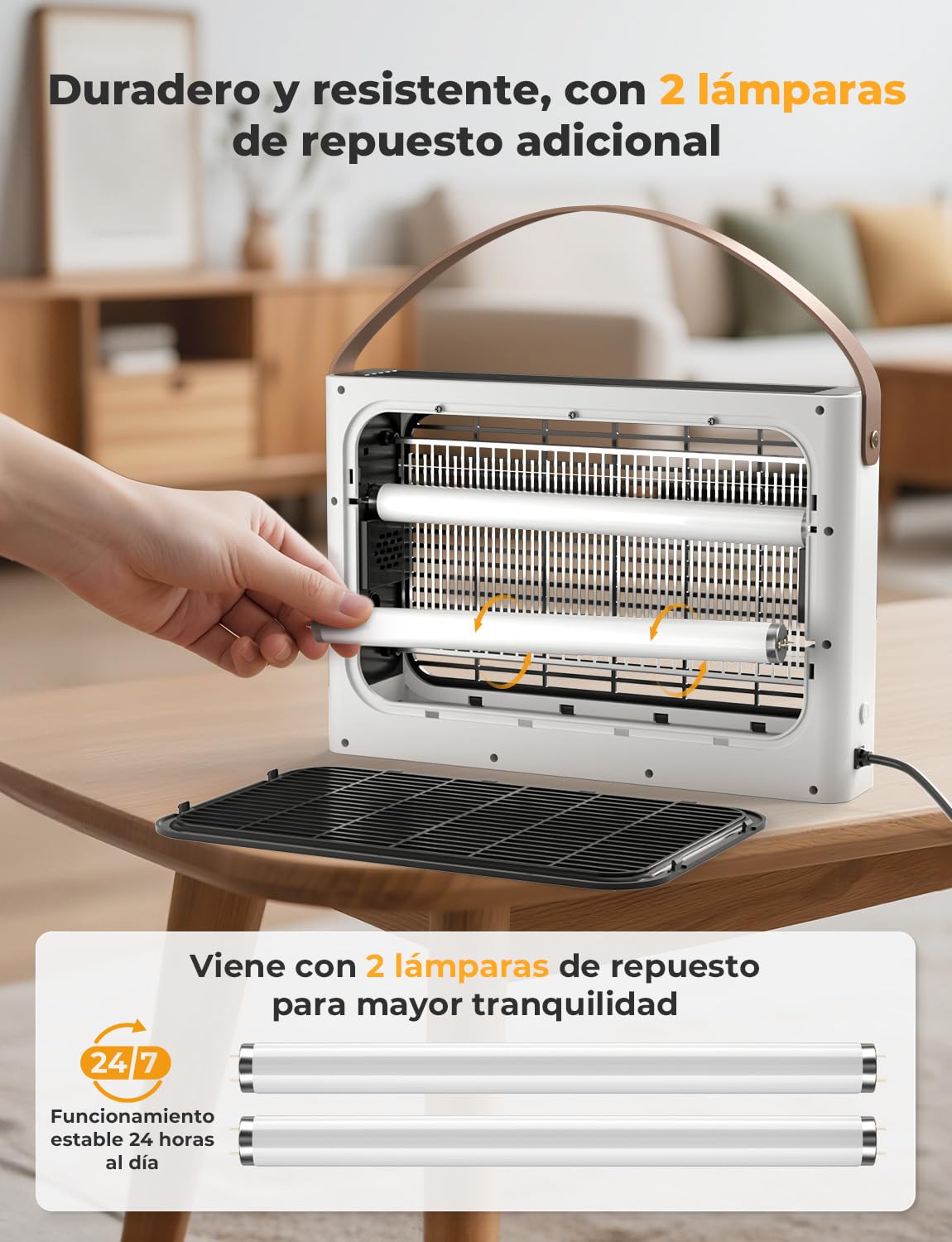YISSVIC Lampara Antimosquitos Mata Mosquitos Electrico 4300V 365nm UV Matamosquitos para Interiores con 2 Tubos UV Recambio
