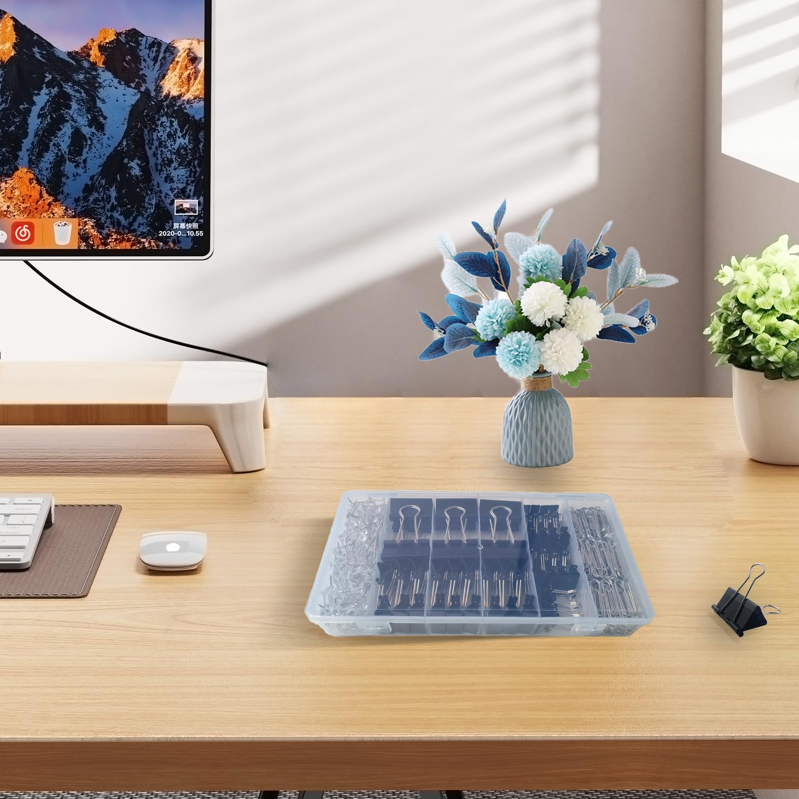 Paper Clips and Binder Clips Assorted Sizes, 240 PCS Colored Office Clips Set Large Medium Small Paper Clamps Paperclips Push Pin Thumb Tacks, College Supplies Home Office Supplies Document Organizing