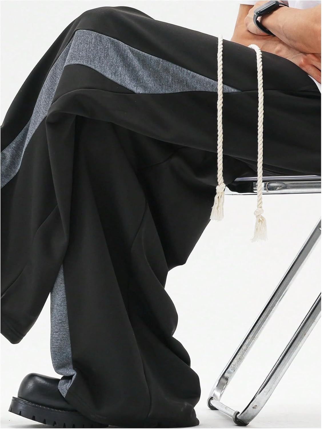 Men's Baggy Wide Leg Sweatpants Color Block Drawstring Waist Athletic Pants Workout Trousers - Image 4