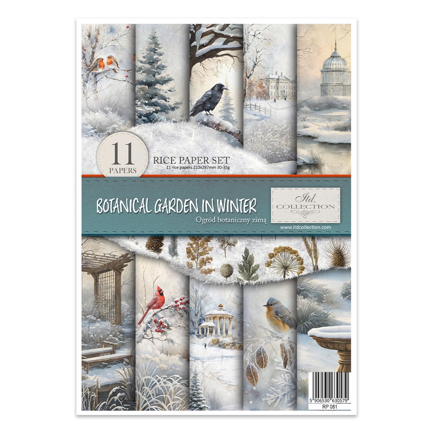 ITD Collection RP-081 Decopatch Rice Paper for Decoupage Paper Sheets A4 29.7 x 21 cm Botanical Garden in Winter