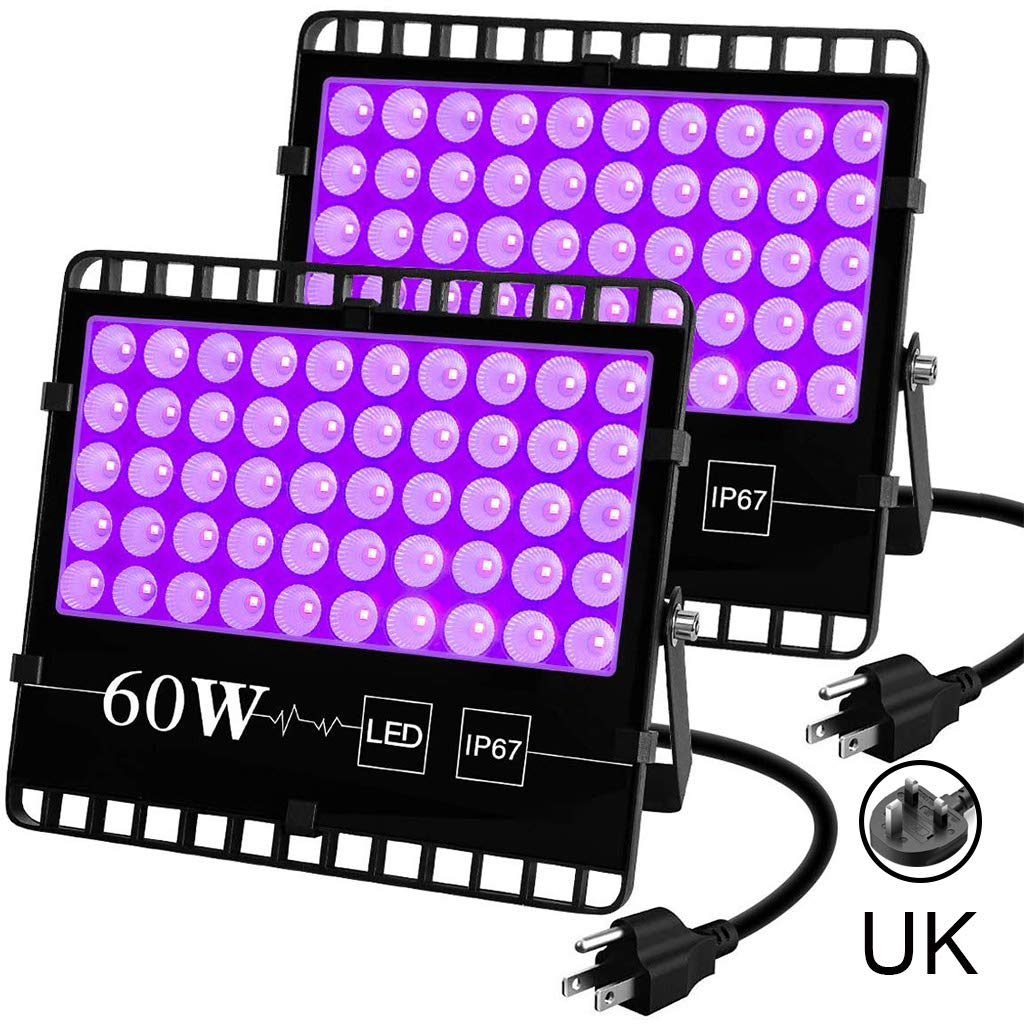 BIlinli2PCS 60W UV Blacklight Poster Waterproof LED Floodlight UV Purple Lamp for Party