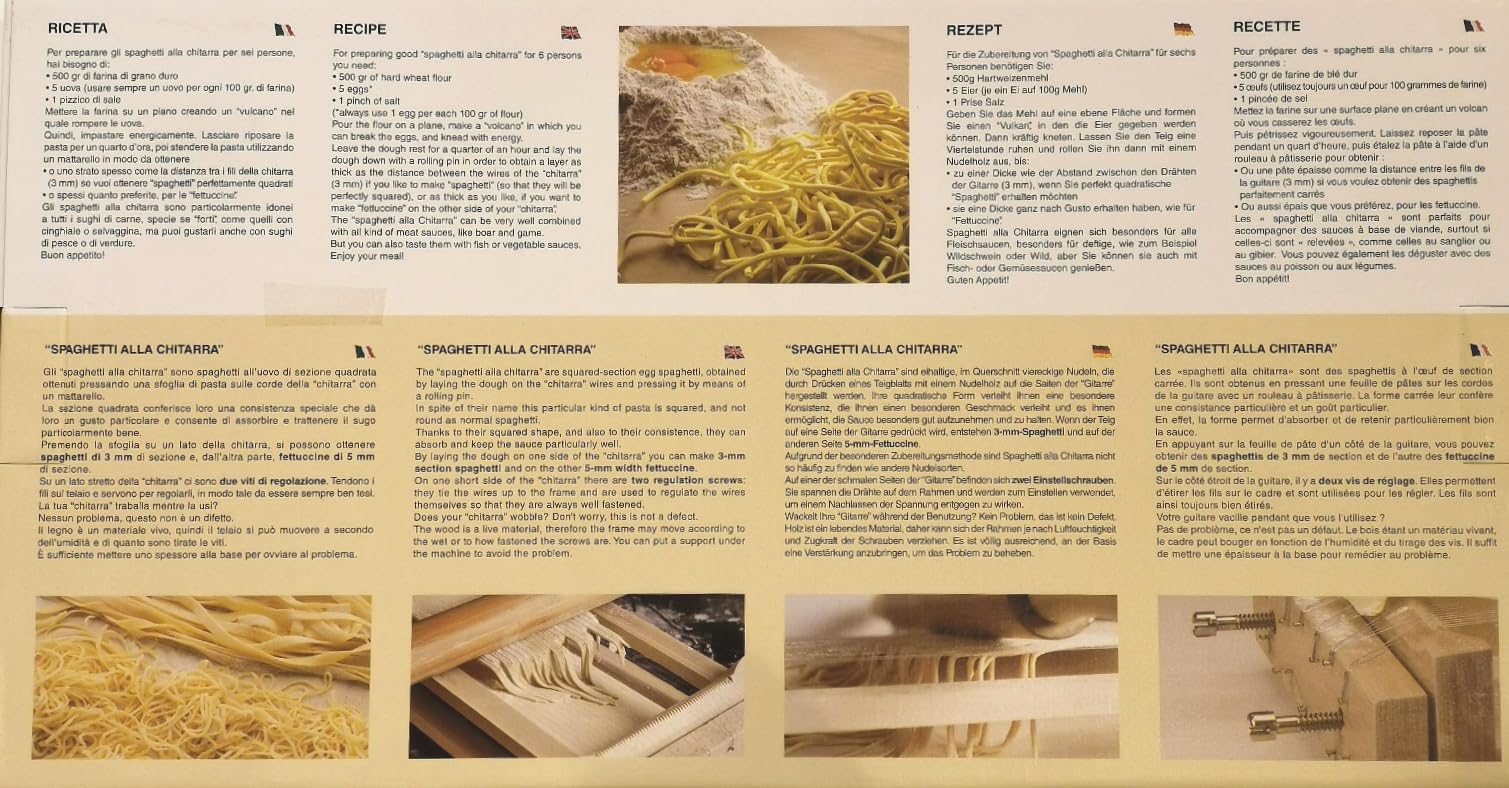 Chitarra in legno per Spaghetti alla chitarra e Tagliatelle con Mattarello e ricettario