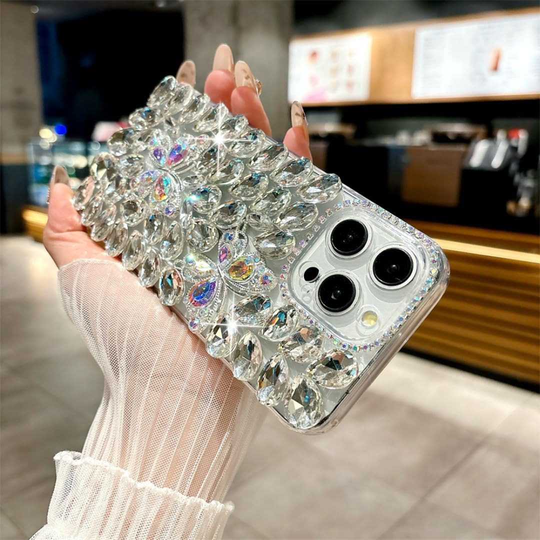Funda de lujo con purpurina y diamantes de imitación en forma de mariposa para iPhone 17 Pro Max/16/15/14/13/12/11, funda con diamantes completos para iPhone 15 Pro/14 Pro (para iPhone 13/colorida).