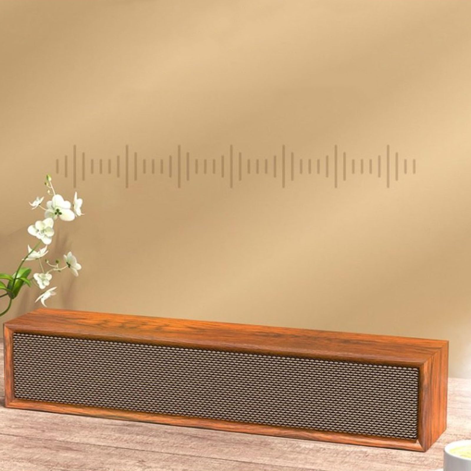 Barre de son PC USB et Bluetooth5.3, en bois 5 W 3D Stéréo Surround Speaker, Portables 2.0 Canaux Audio Haut-parleurs pour PC de bureau, ordinateur portable, tablette Smartphone TV