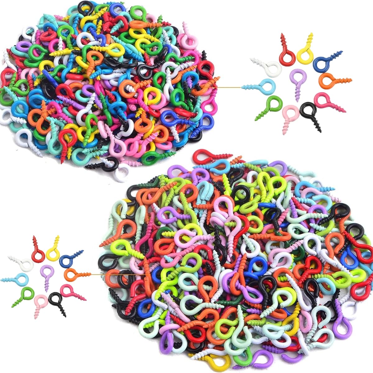 250 occhielli a vite colorati, mini ganci a vite 10 mm per progetti fai da te, creazione di gioielli, portachiavi, golfari in acciaio inossidabile, piccoli ganci da avvitare per l'artigianato