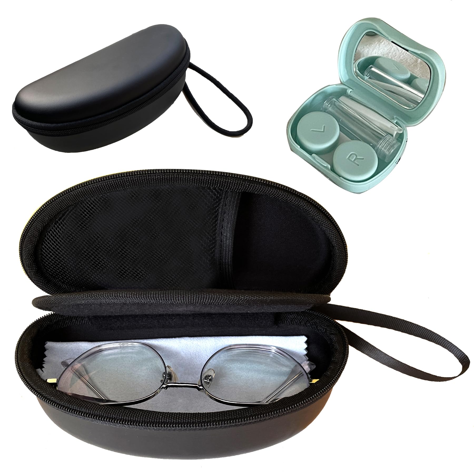 2 in 1 Contact Lens Case and Glasses Case Combo Double Sided Dual Use Design Eyeglasses Case Leak