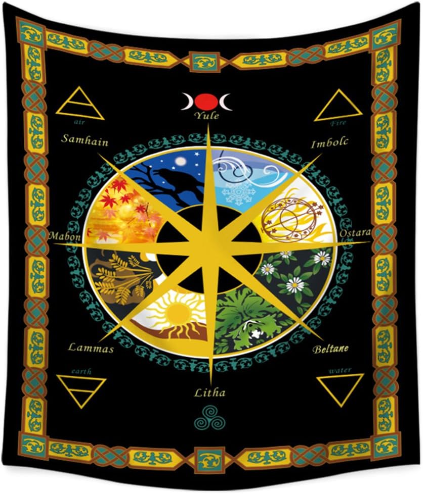 Festive Wheel of the Year Print Wall Hanging Tapestry Mandala Yule Pattern Wall Decor Wall Hanging Throw Home Bedroom Living Room Dorm Decor Bedspread Table Cloth
