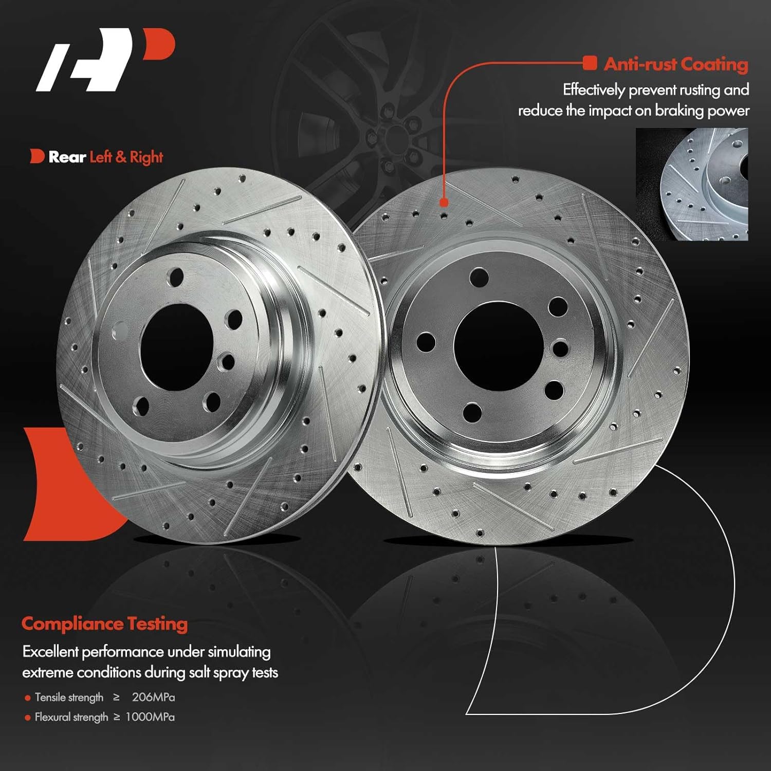 A-Premium 2-PC Set 12.99 inch (330mm) Rear Drilled and Slotted Disc Brake Rotors Compatible with BMW 330i/335i/340i xDrive, 430i, 328i, 330i, 335i, 340i, 330i/335i/340i GT xDrive