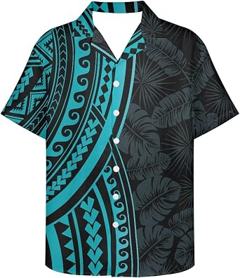 AmzPrint Mens Hawaiian Shirt Hawaiian Island Luau Party Button Down Shirt Hibiscus Print Summer Casual Fancy Shirts for Men