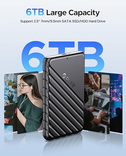 Miniatura 4 de ORICO Caja de disco duro externo de 2,5 pulgadas USB 3.0 a SATA III para 0.276 in y 0.374 in SATA HDD SSD sin herramientas compatible con UASP Azul
