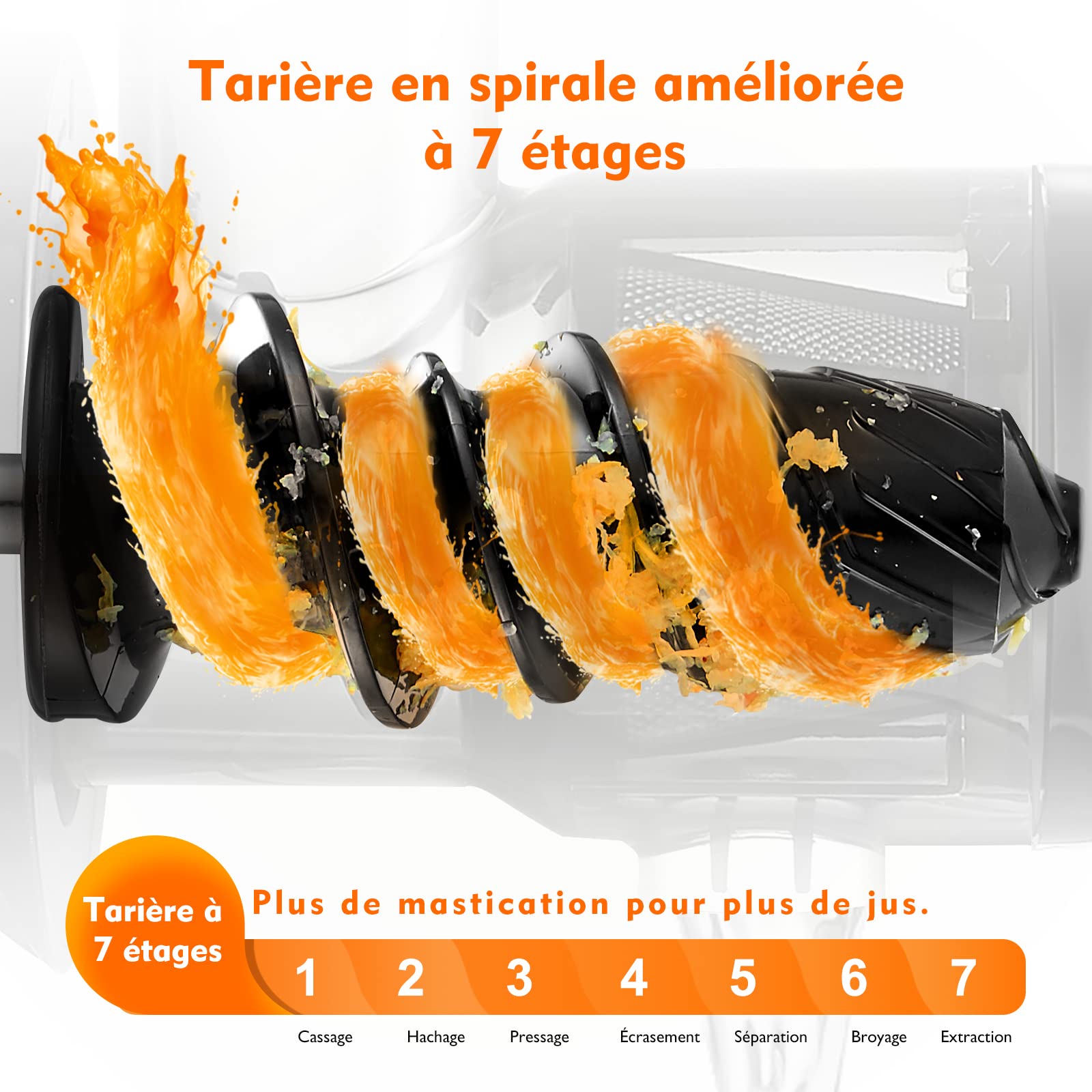 AMZCHEF Extracteur Jus Fruits Légumes Froid sans BPA 2 Tasses Brosse Fonction Mastication Inversée Bleu Doux