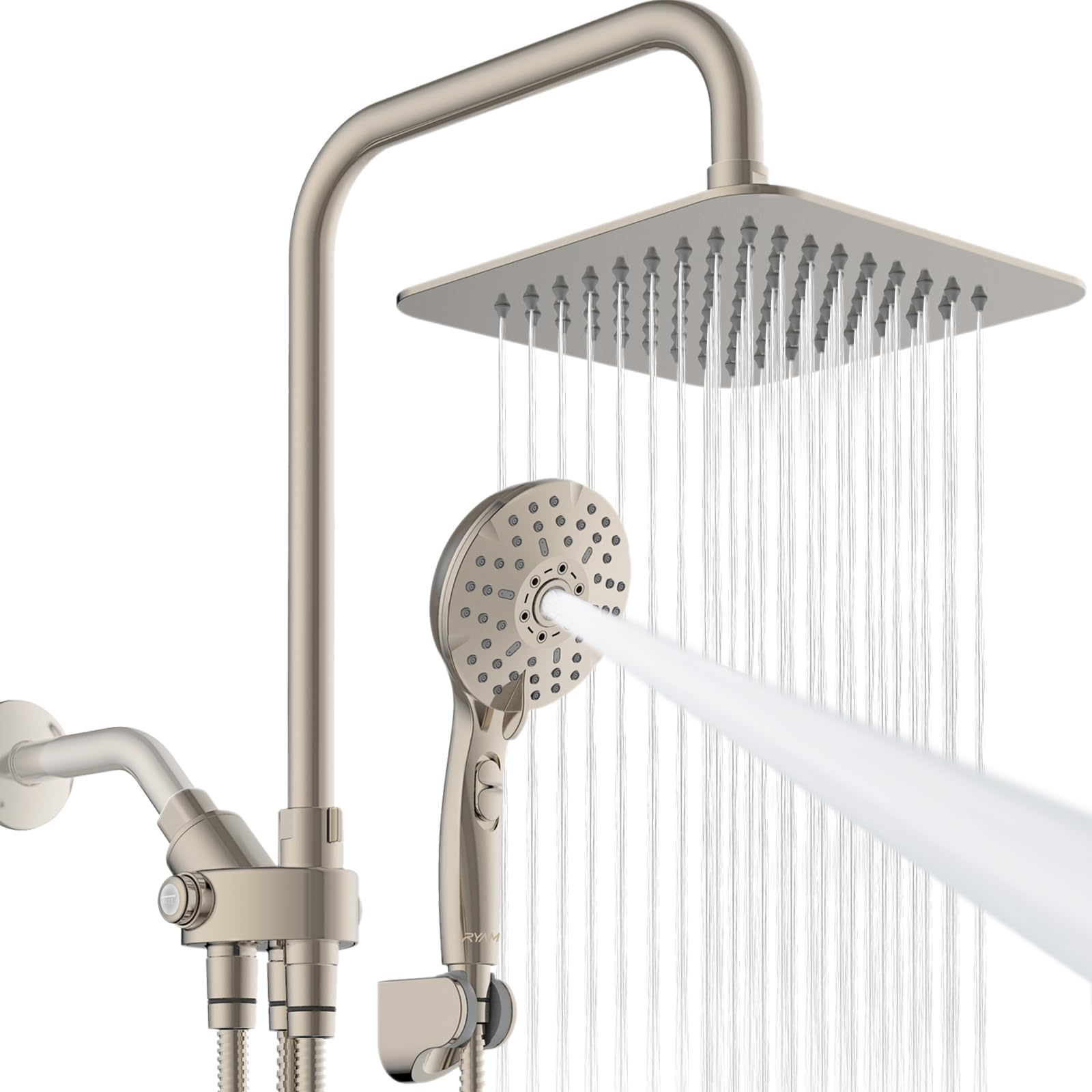 Ryamen Dual Shower Head Combo, 8'' High Pressure Rain Shower Head