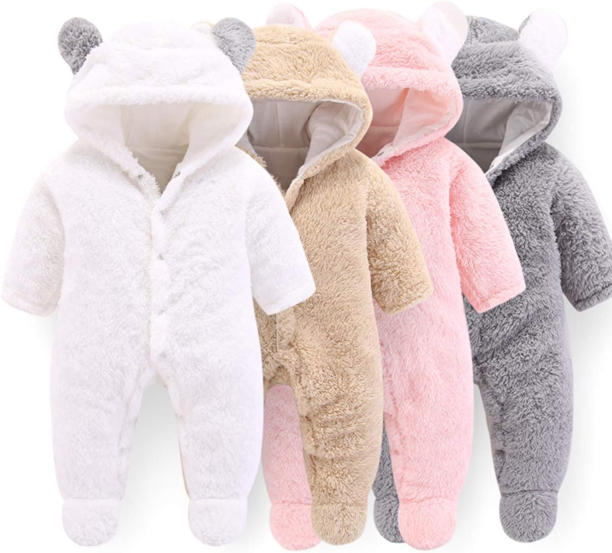 HaokainiNewborn Bear Warmer Snowsuit Cotton Fleece Hooded Romper Jumpsuit for Baby Girls Boys