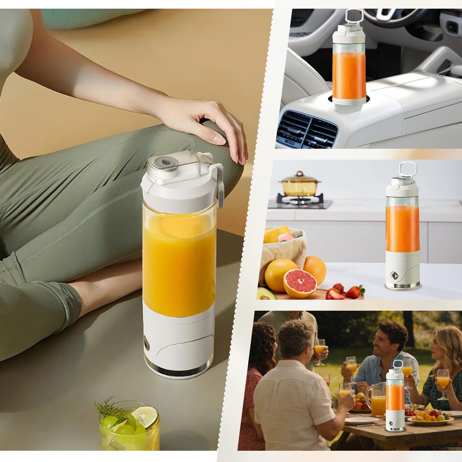 Frullatore portatile, frullatore personale da 650 ml, ricaricabile tramite USB-C, 6 lame in acciaio inox, tritura ghiaccio, senza BPA e bottiglia da viaggio ermetica, per casa, palestra, ufficio