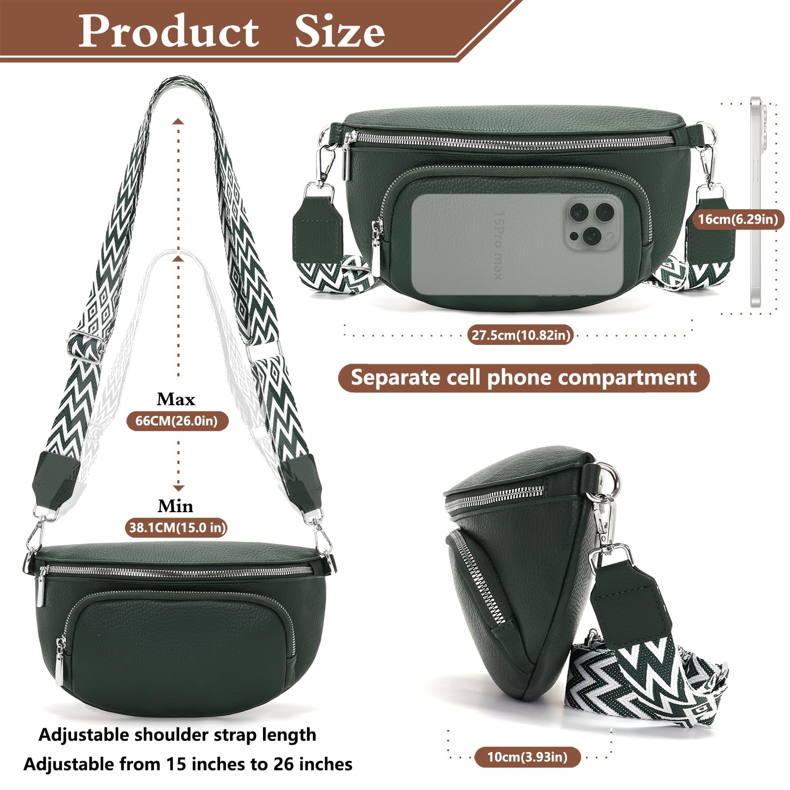 Rorimyth Riñonera Mujer Verde Oscuro Bolso Cintura Mujer Bolso Bandolera