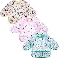 Vista 1 de Accmor Paquete de 3 baberos de manga larga, baberos impermeables para bebé de 6 a 36 meses