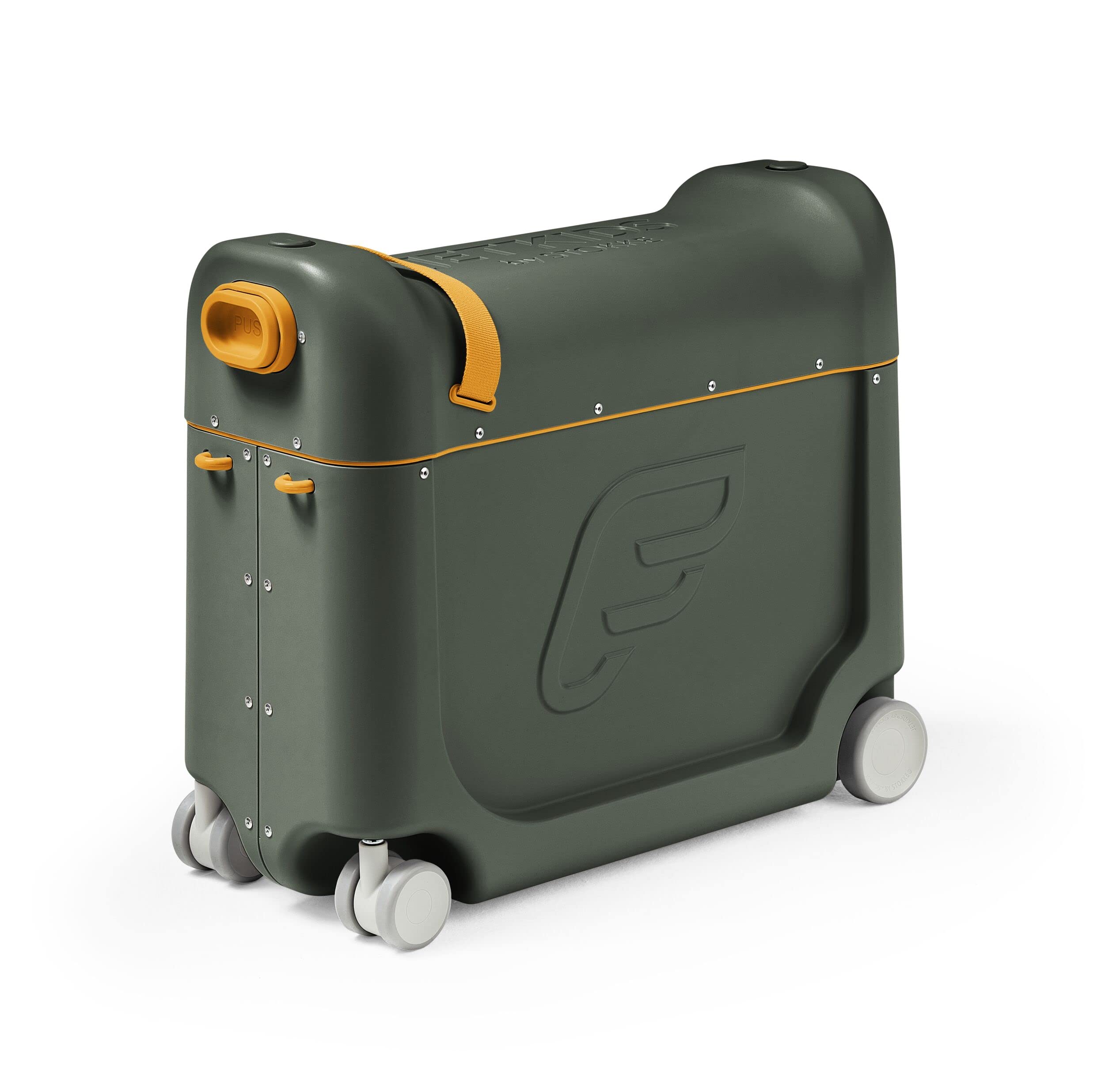 JetKids by Stokke BedBox - Children's Suitcase with Inflight Bed Feature - Hand Luggage to Ride on or to be Pulled - Colour: Golden Olive