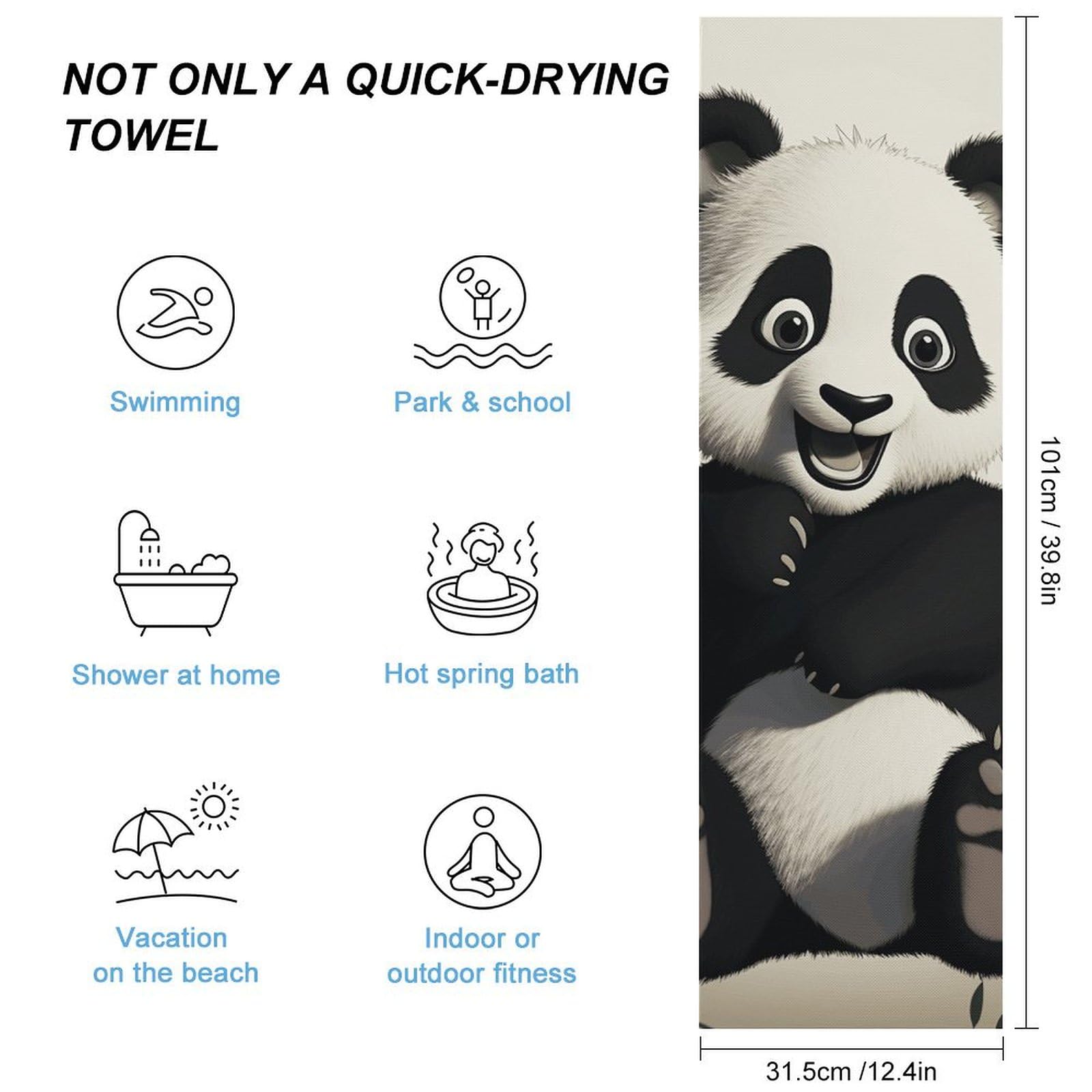 FHESDCW Playful Panda Towel Quick Dry Ice Towels for Hot Weather Breathable Camping Towels Sweat Super Absorbent Bathroom Towel for Gym Yoga Pilates Exercise