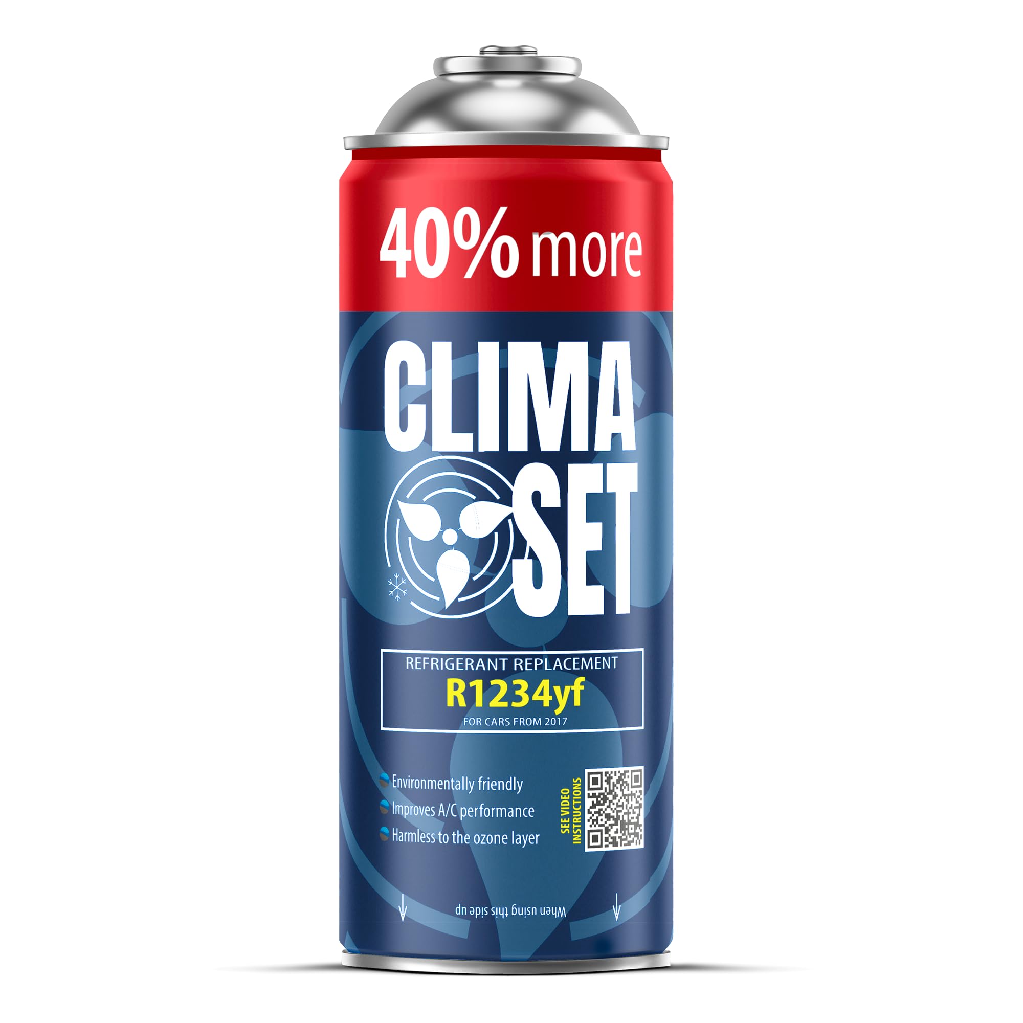 ClimaSet R1234yf - Gas di ricambio per refrigerante, condizionatore d'aria per auto, refrigerante, bombola del gas, 1 x 235 g, tubo dell'aria condizionata, manometro, aria condizionata, adattatore
