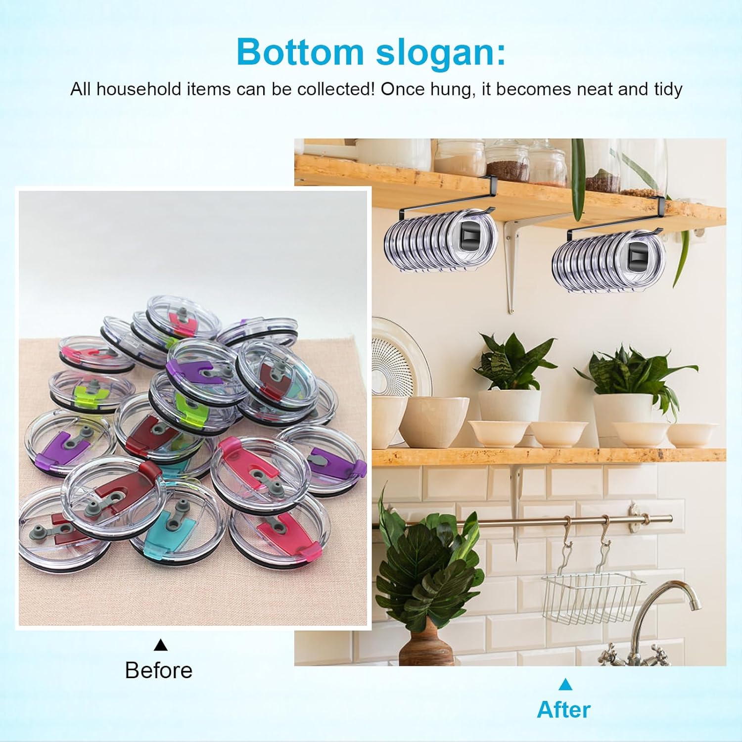 2Pack Tumbler Lid Organizer for Corner Cabinets, Space-Saving Cup Holder, Water Bottle Accessories Storage，Kitchen Storages Organization Solution, No Adhesive or Drilling Needed up to 24 Lids (Black) - Image 7