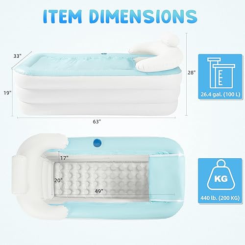 Miniatura 5 de Bañera inflable para adultos con bomba de aire eléctrica para interiores o exteriores portátil plegable bañera de hielo bañera inflable
