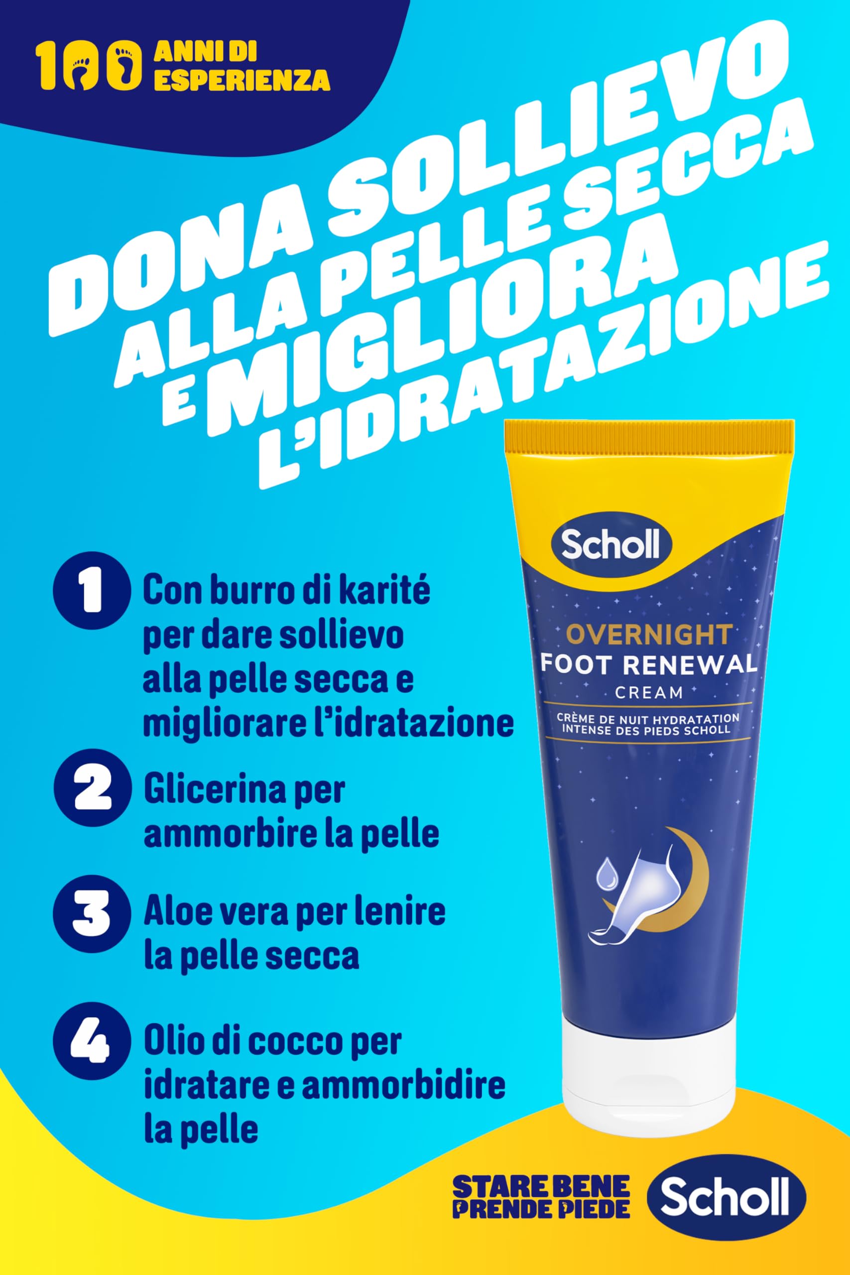 Scholl Overnight Foot Renewal Kit, Kit da Notte per l'Idratazione Intensa dei Piedi Secchi con Talloni Screpolati, Contiene 1 Crema Piedi Idratante con Urea al 5% e 1 Paio di Calzini Riutilizzabili