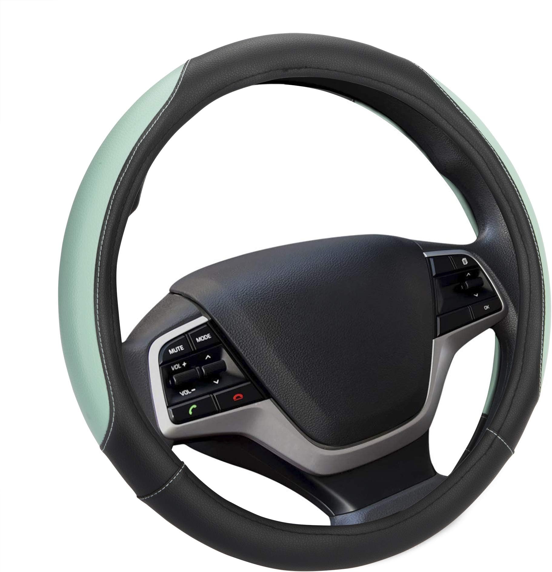 Elantrip Auto Reversible Leather Steering Wheel Cover Mint 14 1/2 to 15 inch for Car