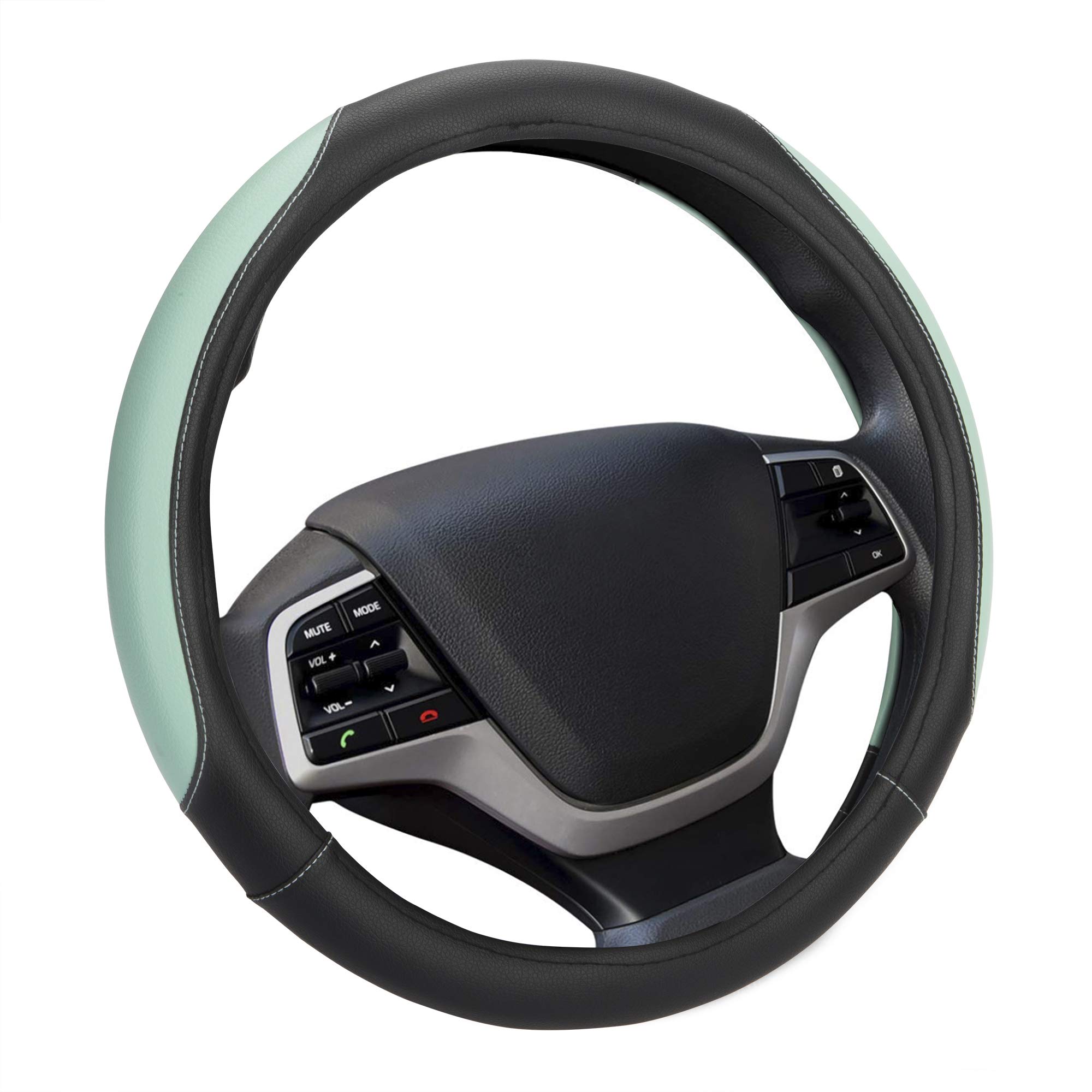 Elantrip Auto Reversible Leather Steering Wheel Cover Mint 14 1/2 to 15 inch for Car
