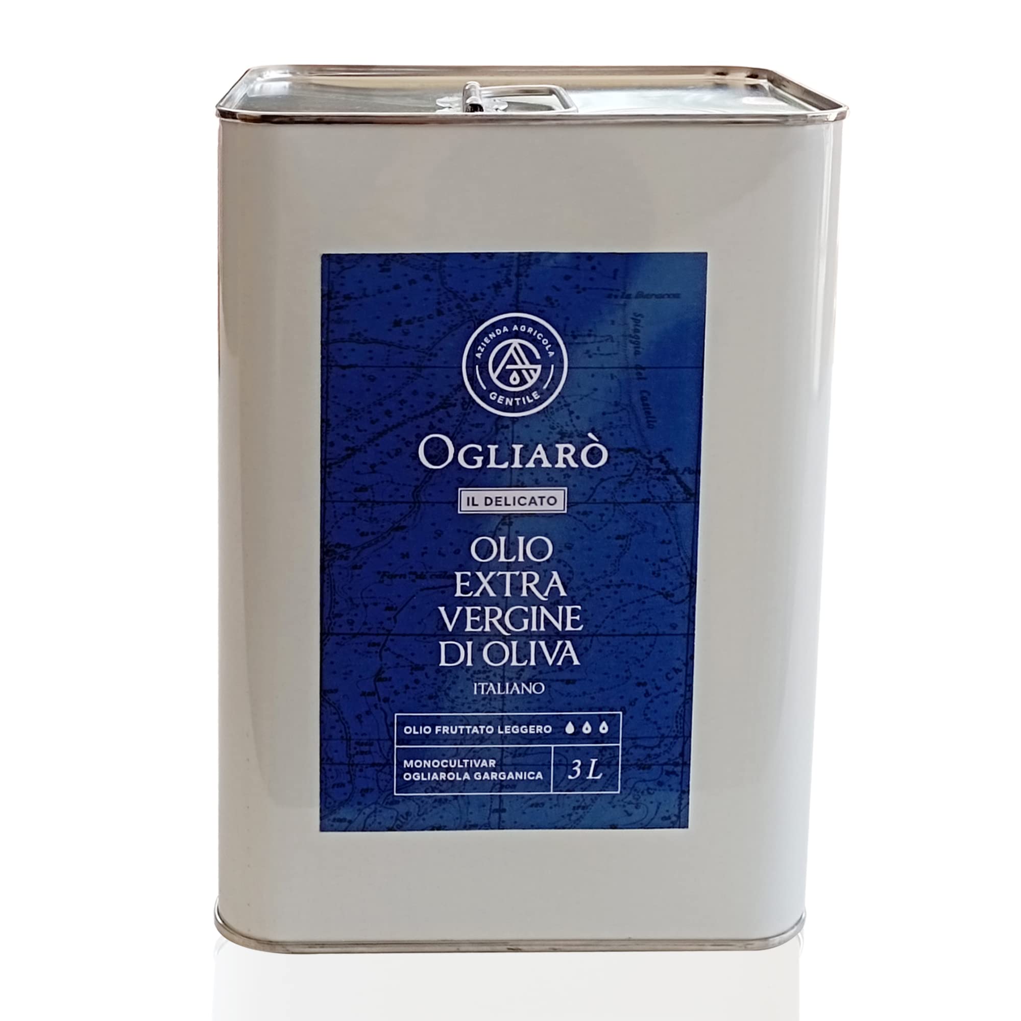 Olio extravergine di oliva italiano EVO Ogliarò Il Delicato 3 litri estratto a freddo monocultivar Ogliarola Garganica certificato e garantito da analisi chimiche (Fruttato Leggero, 3 Litri)