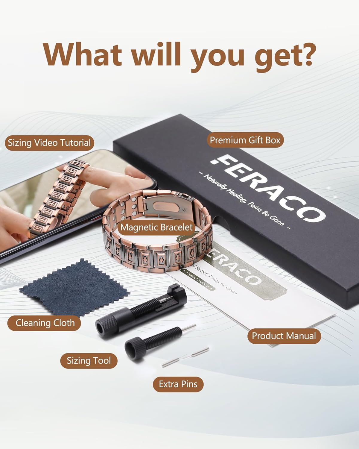 Feraco Copper Bracelet for Men 3X Strength,Magnetic Therapy Bracelet Copper Jewelry with Powerful 3800 Gauss Magnets - Image 7